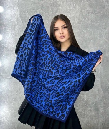 Платок женский леопардовый однотонный, синий