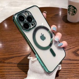 Чехол с поддержкой Magsafe и с защитой камеры для iPhone 15 Pro, зеленый