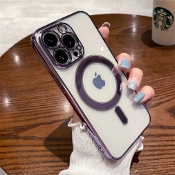 Чехол с поддержкой Magsafe и с защитой камеры для iPhone 15 Pro, фиолетовый