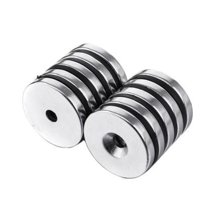Неодимовые магниты сверхмощные NV-36 диски с отверстием 3x20мм - 4 шт