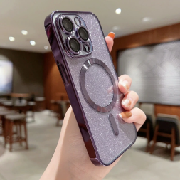 Чехол с блестками, поддержка Magsafe и с защитой камеры для iPhone 14 Pro, фиолетовый