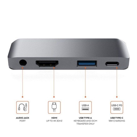Концентратор хаб 4 в 1 с USB Type-C на 4K, HDMI, USB3.0, AUX 3.5mm iPad Pro 2018/2019, Macbook Pro