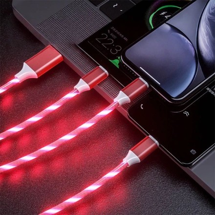 Светящийся кабель 3 в 1 для iPhone и Android, красный