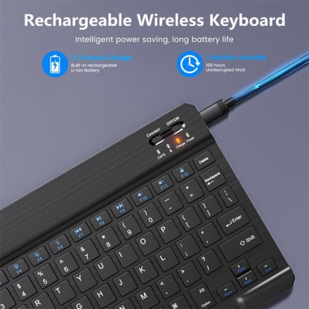 Беспроводная Bluetooth клавиатура и мышь для Android iOS планшетов, черная