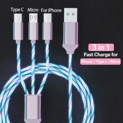 Светящийся кабель 3 в 1 для iPhone и Android, белый