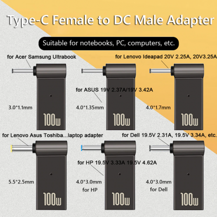 Переходник зарядки на Type-C 100 Вт с DC5.5-3.5mm для ноутбуков Acer, Samsung, Asus, Toshiba, Lenovo, Dell, HP и тд