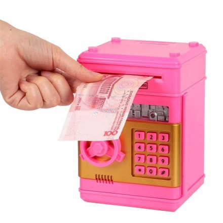 Копилка-сейф для денег с кодовым замком 13,5х14х19,5 см, розовый