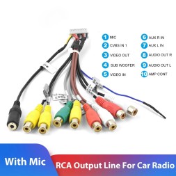 Комплект проводов универсальный для автомагнитол сабвуфера, монитора, Android магнитолы / Тюльпаны 20 pin 8 RCA + Microphone