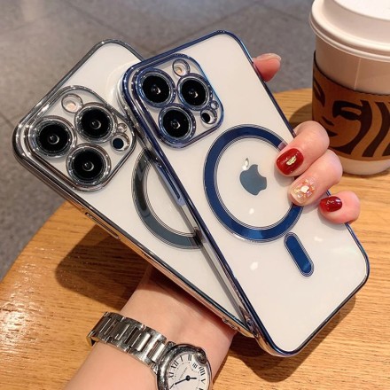 Чехол с поддержкой Magsafe и с защитой камеры для iPhone 15 Pro Max, синий