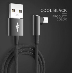 Кабель нейлоновый для быстрой зарядки Micro USB с углом 90 градусов, черный (1 м)