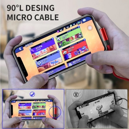 Кабель нейлоновый для быстрой зарядки Micro USB с углом 90 градусов, черный (1 м)
