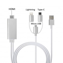 Адаптер HDTV 3в1 1080P Lightning / Micro-USB / Type-C на HDMI (3 метра)