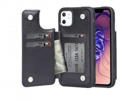 Чехол-бумажник кожаный для iPhone 12, черный