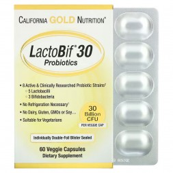California Gold Nutrition, Пробиотики LactoBif, пробиотики, 30 миллиардов КОЕ, 60 растительных капсул