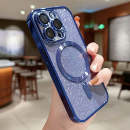 Чехол с блестками, поддержка Magsafe и с защитой камеры для iPhone 14 Pro Max, голубой