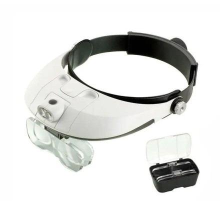 Налобные очки лупа с комбинацией линз 1,0Х /1,5Х /2,0Х /2,5Х /3,5Х и светодиодной подсветкой MG81001-G