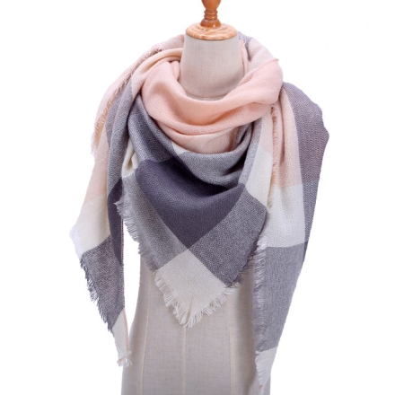 Клетчатый шарф-платок женский кашемировый, серый