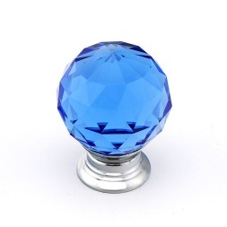 Ручка-кнопка «Кристалл» отделка золото глянец, синий d=30мм