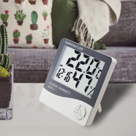 Термометр-гигрометр комнатный цифровой с часами и будильником HTC 1