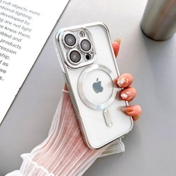 Чехол с поддержкой Magsafe и с защитой камеры для iPhone 14 Pro Max, серебристый