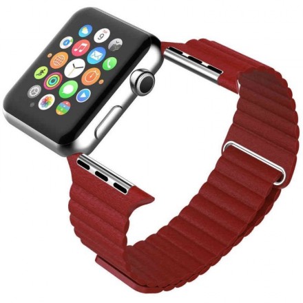 Кожаный магнитный ремешок для Apple Watch 42mm/44mm/45mm, красный