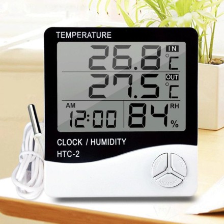 Термометр-гигрометр комнатный цифровой с часами и будильником HTC 2