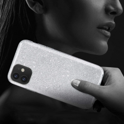 Чехол силиконовый с блестками для iPhone 12, серебристый
