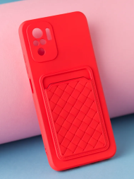 Чехол силиконовый для Xiaomi Redmi Note 10 Pro с кармашком для карт и защитой камеры, красный