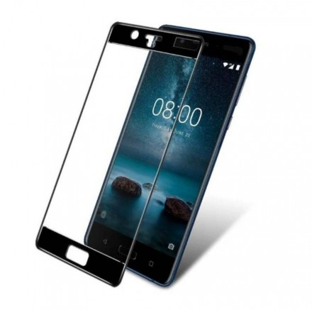 Защитное стекло Full Glue для Nokia 8 на полный экран, чёрное