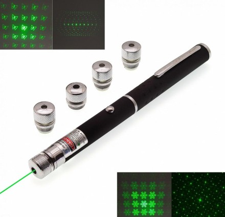 Лазерная указка зеленая Green Laser Pointer со сменными насадками