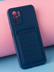Чехол силиконовый для Xiaomi Redmi Note 10 с кармашком для карт и защитой камеры, темно-синий