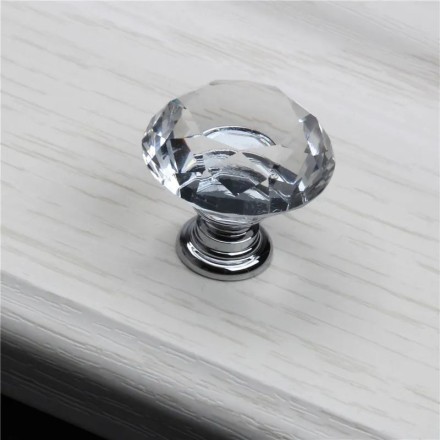 Ручка для шкафа мебельных аксессуаров «Кристалл» , d=30мм серебряная основа