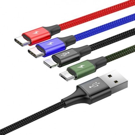 Зарядный  кабель 4в1 - Lighting/Micro USB/ 2xType C для iPhone, Android, iPad и т.д.